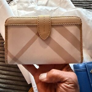 Burberry Beige and Cream Checkered Wallet
